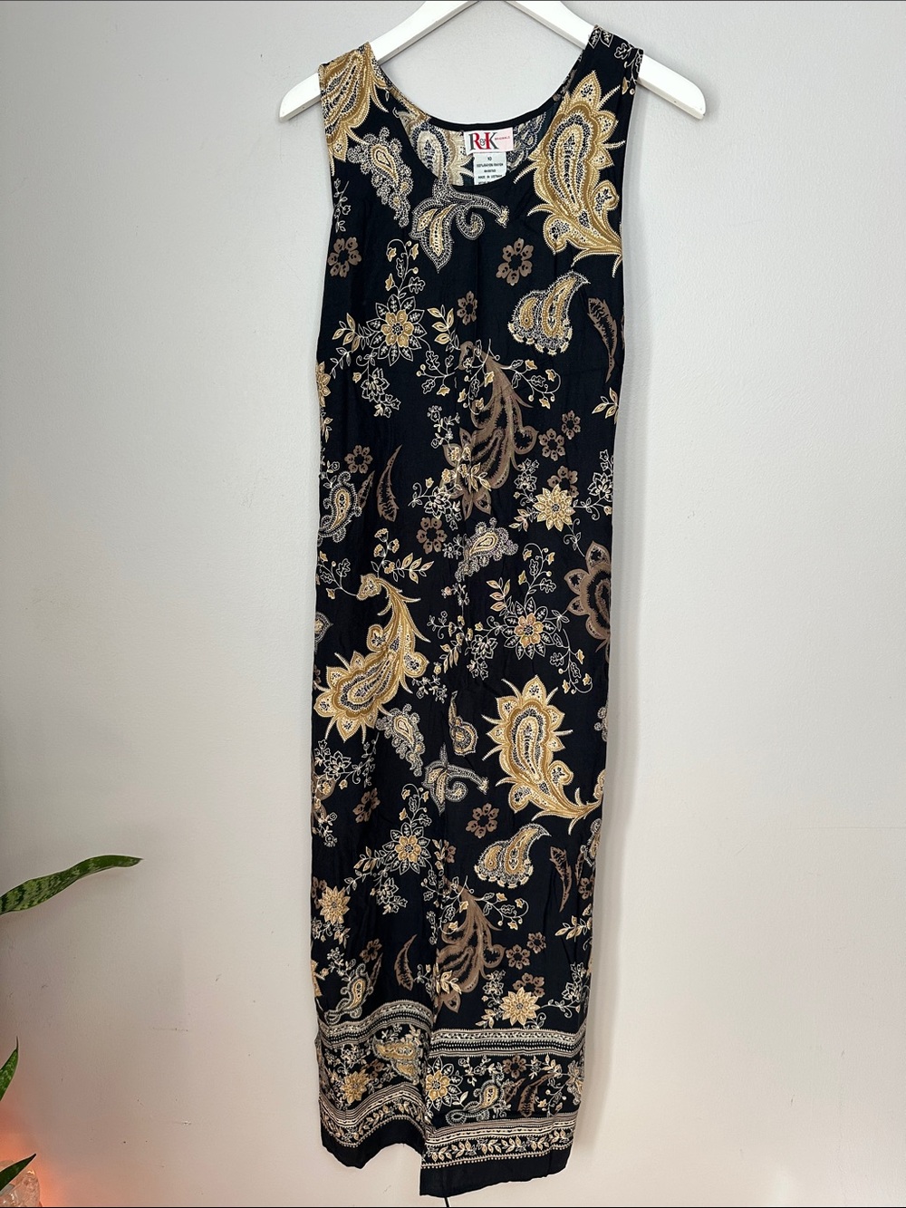 Black Paisley sleeveless Maxi Dress Vintage 90’s size 10